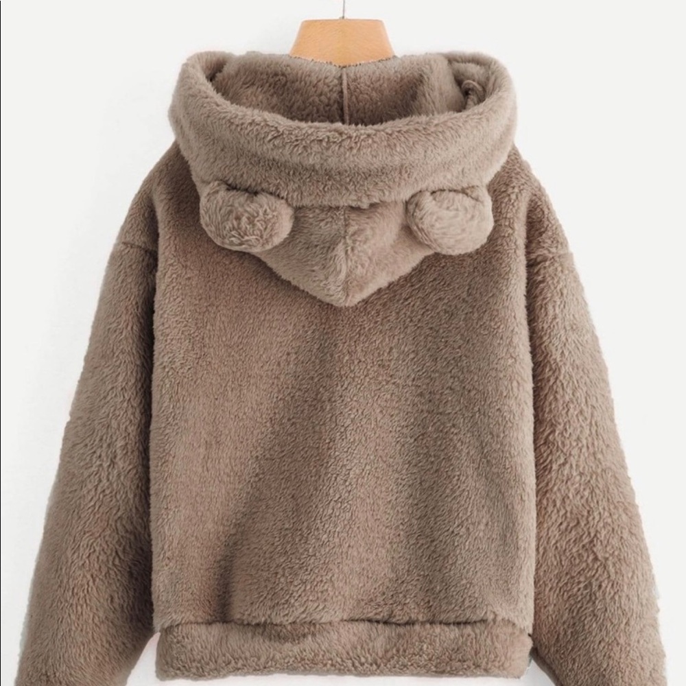 Drop Shoulder Fuzzy Teddy Hoodie by ROWME - Picture 2 of 4